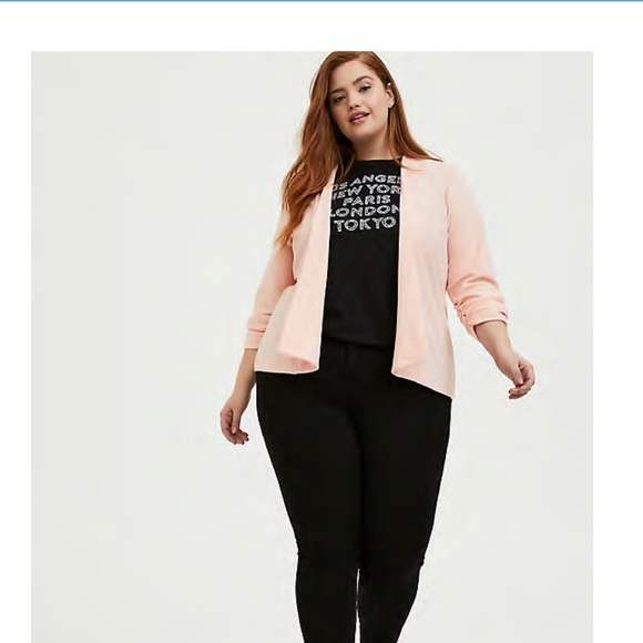 PEACH PINK CREPE DRAPE FRONT BLAZER - Picture 1 of 3